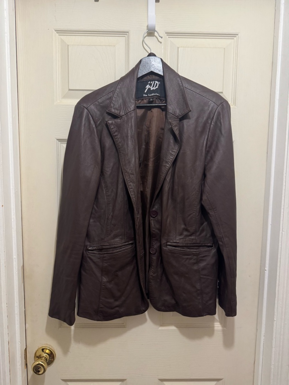 Brown Leather Blazer Jacket - Classic Women's Tailored Coat
